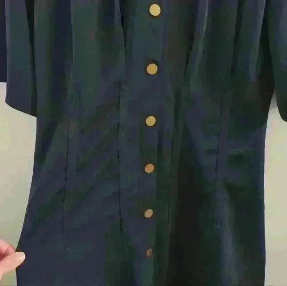 BISHOP & YOUNG | Women's Dark Navy Bell Sleeve Button Up Midi Dress - Picture 2 of 5